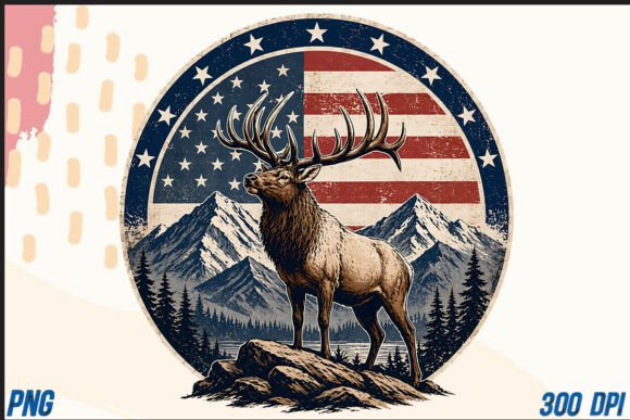 Elk Deer Wildlife Mountain Vintage PNG: A Designer's Asset