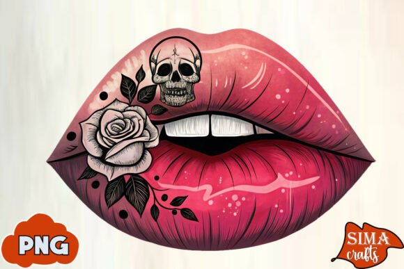 Lips Rose Black Theme Skull PNG: Dark Glamour for Modern Design