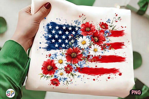 Patriotic Floral USA Flag PNG: 4th July Design Asset
