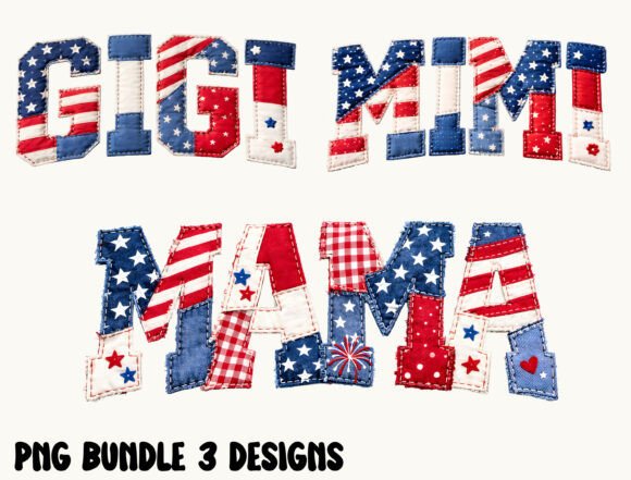 Patriotic MAMA GIGI MIMI PNG Bundle: Design Assets for Family Branding